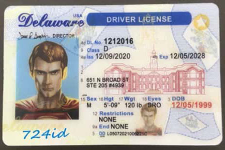 Delaware fake id with multiple layers of holograms