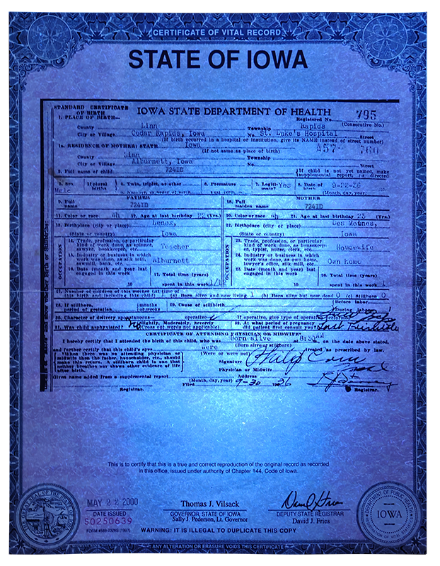 Fake Iowa Birth Certificate